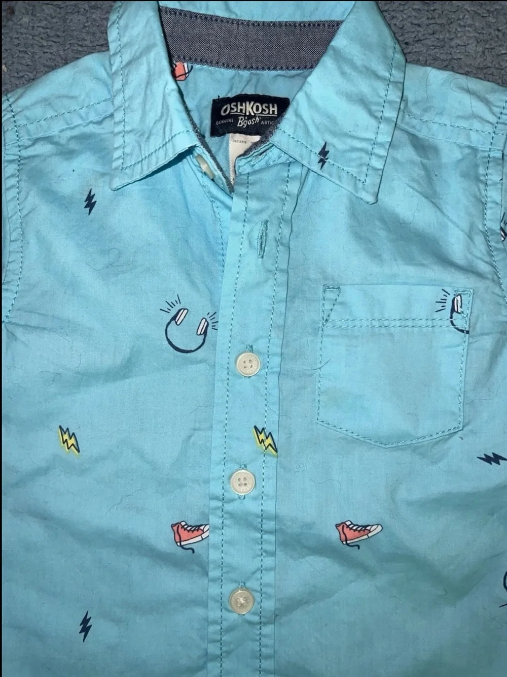 OshKosh B'gosh NWT Boys Short Sleeve Doodle Button Front Shirt 2T Blue
